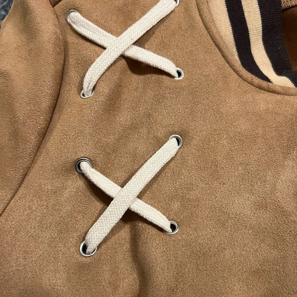 POL Camel FAUX SUEDE VARSITY Jacket SIZE SMALL Brand NEW - Picture 6 of 9